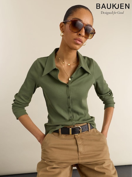 Green - Baukjen Kelly Ribbed Button-down Top