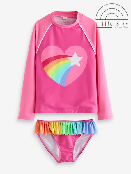 Little Bird by Jools Oliver Long Sleeve Pink Heart Rash Top and Frill Bottoms Swim Set (848375) | 83 LEI - 100 LEI