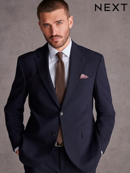 Navy Blue Regular Fit Signature Italian Fabric Suit Jacket (849168) | AED124