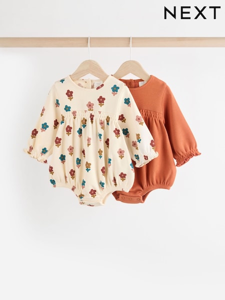 Rust Brown/Cream Flower Print Baby Jersey Bloomer Rompers 2 Pack (0mths-2yrs) (849230) | AED63 - AED71