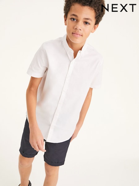 White 1 Plain Short Sleeve Cotton Rich Oxford Shirt (3-16yrs) (849848) | €14 - €21