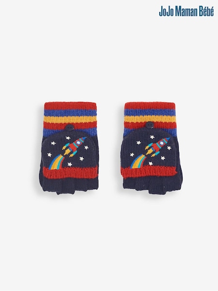 JoJo Maman Bébé Navy Rocket Embroidered Gloves (84Z917) | AED90