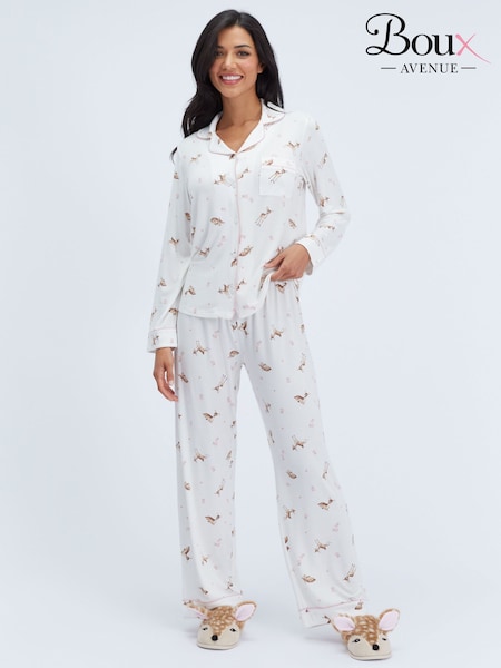 أبيض - Boux Avenue Deer Modal Long Pyjamas Set