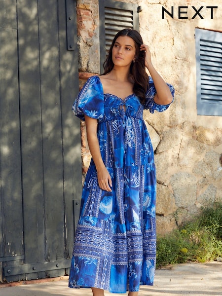 Blue Print Puff Sleeve Maxi Dress (851130) | €21