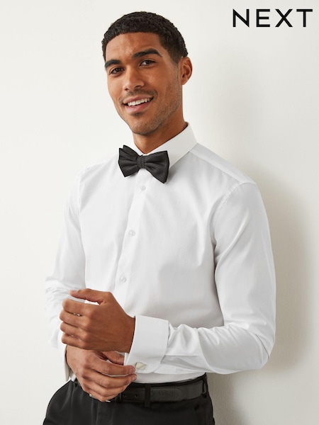 White Slim Fit Double Cuff 100% Cotton Shirt (851626) | 78 zł