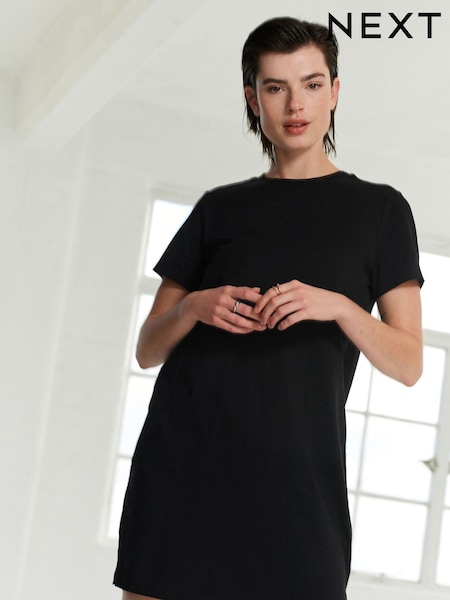 Black 100% Cotton Crew Neck Short Sleeve T-Shirt Dress (851915) | LEI 53