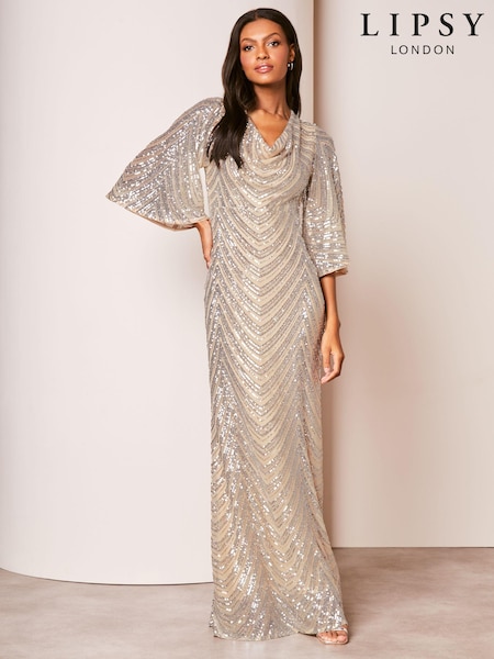 Lipsy Cream Reversible Cowl Neck Sequin Maxi Dress (852303) | € 48