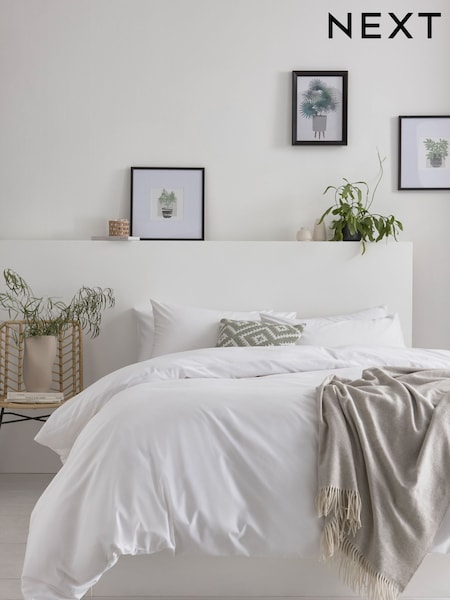 White Cotton Rich Plain Duvet Cover and Pillowcase Set (852324) | AED83 - AED208