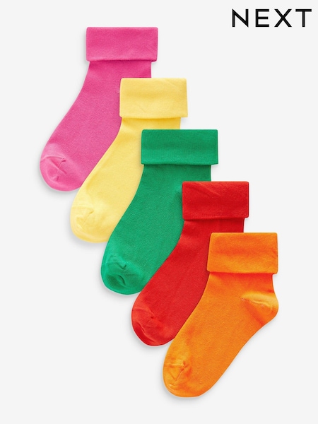 Bright Multi Coloured 5 Pack Cotton Rich Roll Top Ankle Socks (852457) | € 4 - € 5