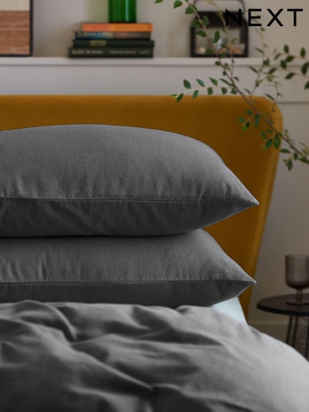 Set of 2 Charcoal Grey 100% Cotton Supersoft Brushed Pillowcases (852557) | AED46