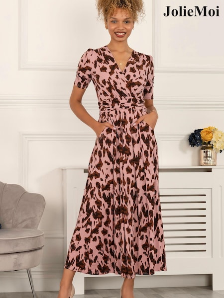 Jolie Moi Pink Daria Pleat Maxi Jersey Dress (852660) | €54