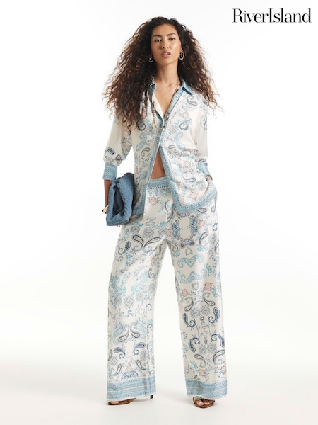 Blue - River Island Satin Oversized Paisley Print Long Sleeve Shirt