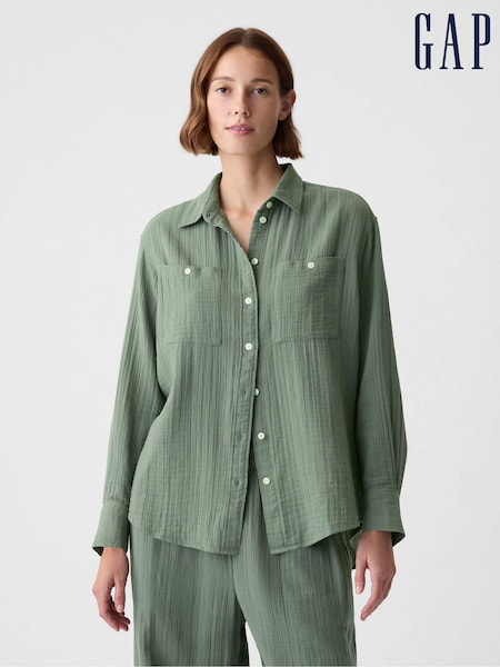 Gap Green Crinkle Cotton Long Sleeve Oversized Shirt (853308) | €15.50