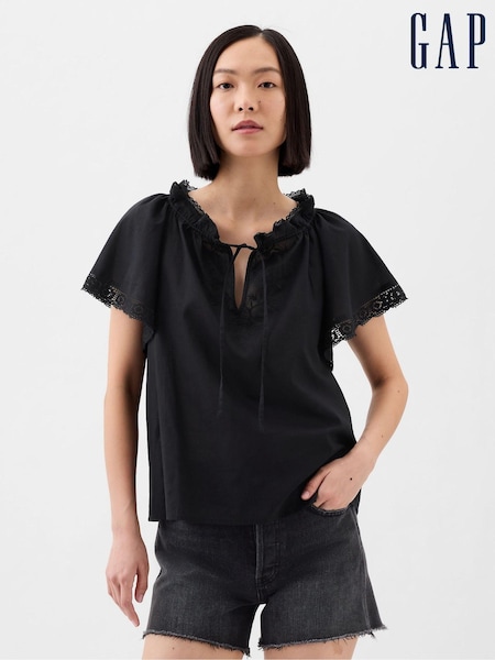 Gap Black Lace Flutter Sleeve Blouse (853488) | €17