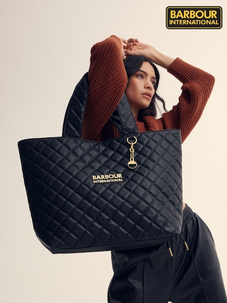 Czarny - Pikowana torba typu tote Barbour® International Battersea z logo (853573) | 375 zł