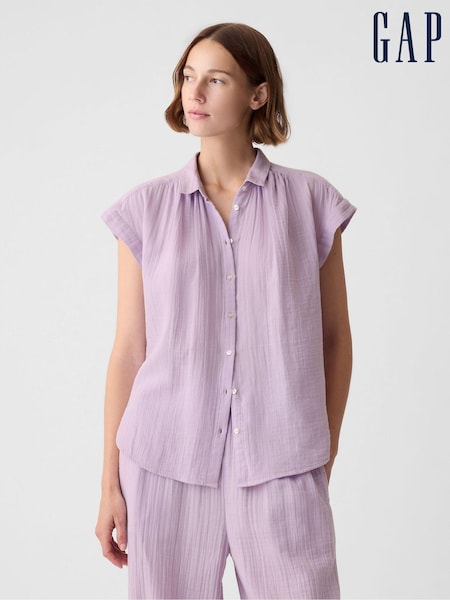 Gap Purple Crinkle Cotton Short Sleeve Shirt (853643) | €17