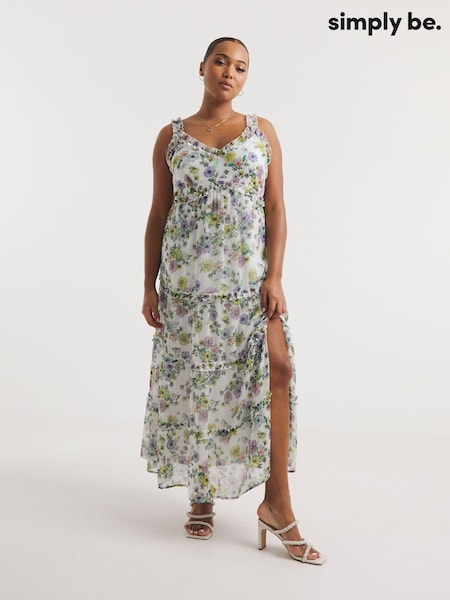 Simply Be Floral Frill Tiered Maxi Cami White Dress (853928) | €31