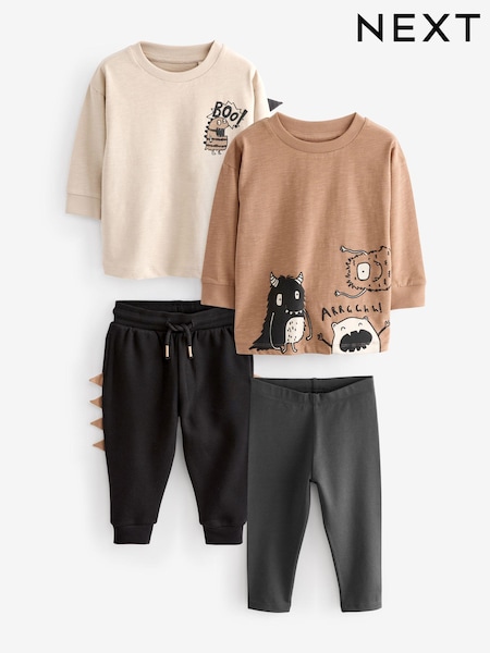 Tan Brown Monsters 2 Pack Long Sleeve T-Shirt And Joggers Set (3mths-7yrs) (854178) | $38 - $45