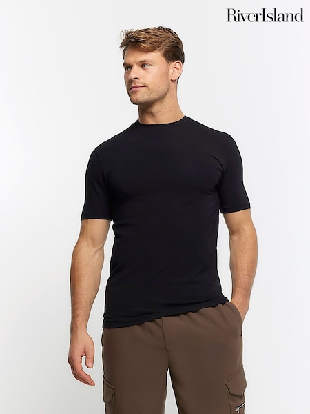 أسود - River Island Muscle Fit Brick T-Shirt (855233) | ‏146 د.إ.‏