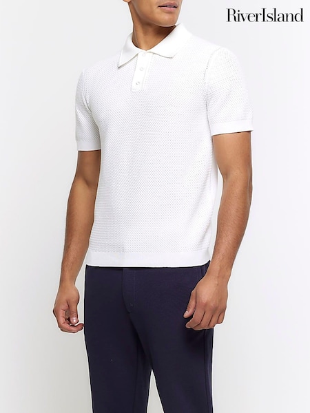 River Island Textured Knitted Slim Fit Polo Shirt (855448) | €47