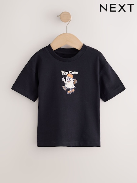 Black Ghost Backprint - Short Sleeve Halloween T-shirt (3mths-7yrs)