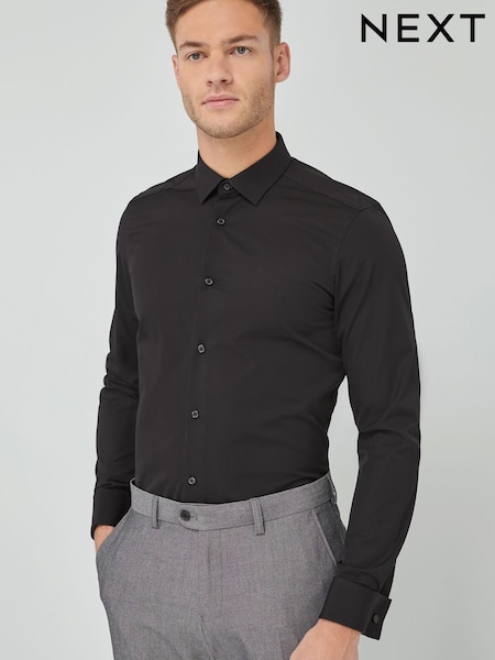 Black Slim Fit Double Cuff Cotton Shirt (855593) | €16