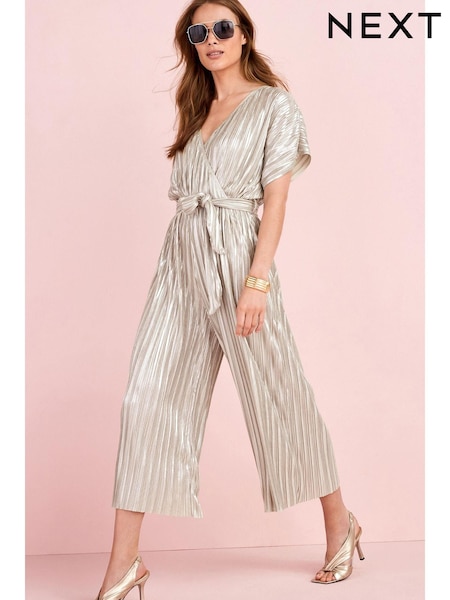 Metallic Silver Plissé Jumpsuit (856034) | €15