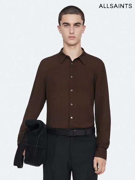 Brown - Regular Allsaints Fade Polka Long Sleeve Shirt