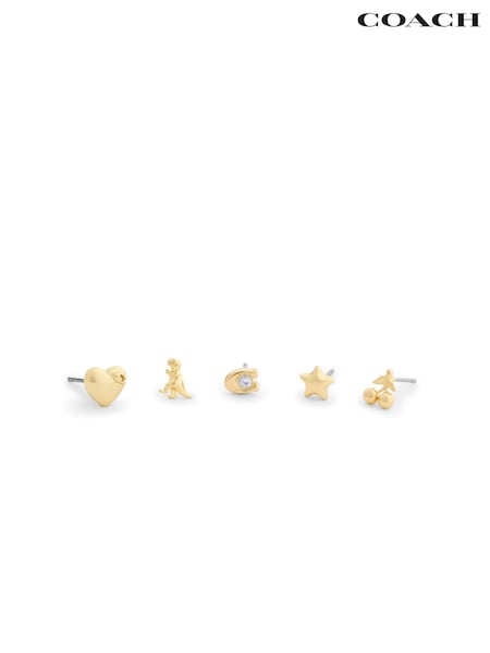 Gold - Coach Signature Rexy Motif 5-piece Single Stud Earring Boxed Set