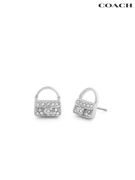 Күміс реңк - Coach Iconic Charms Pavé Handbag Stud Earrings