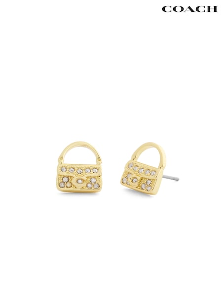 Zelta tonis - Coach Iconic Charms Pavé Handbag Stud Earrings