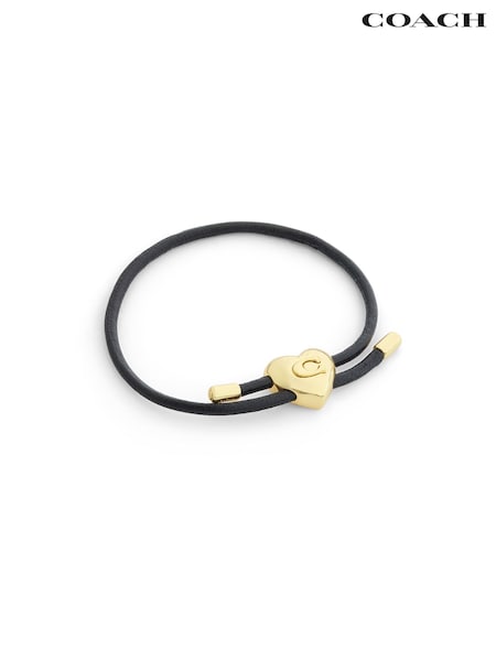 Black - Coach Signature Heart Leather Bracelet