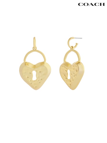 Золотистий - Coach Runway Padlock Drop Earrings