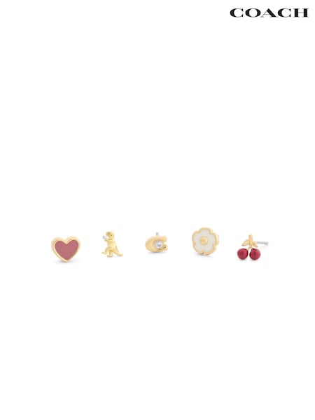 Gold - Coach Signature Enamel Heart Motif 5-piece Single Stud Earring Boxed Set