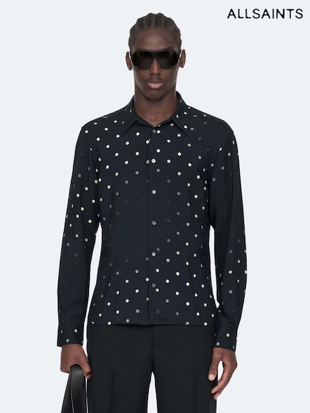Blå - Regular Allsaints Fade Polka Long Sleeve Shirt