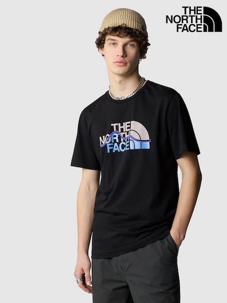 שחור - The North Face Mens Mountain Line Short Sleeve 100% Cotton T-shirt (858016) | ‏151‏₪