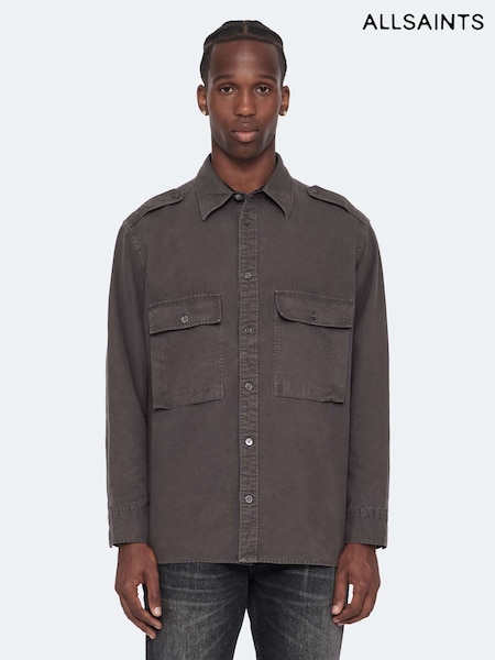 Brown - Regular Allsaints Hart Long Sleeve Shirt