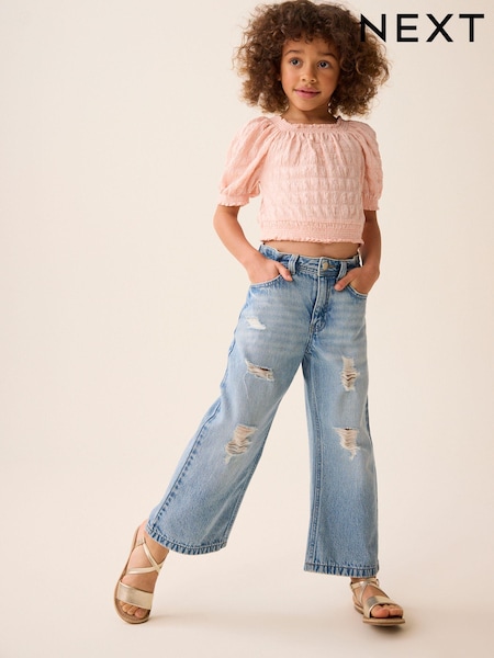 rožnata - Bubble Textured Bardot Crop Top (3-16yrs) (858283) | € 6 - € 10