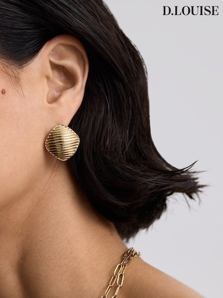 Gold Tone - D.louise Vintage Ribbed Earrings
