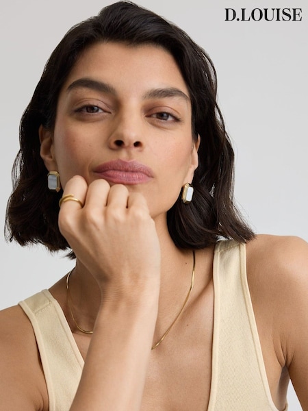 Gold Tone - D.louise Statement Deco Mother Of Pearl Studs