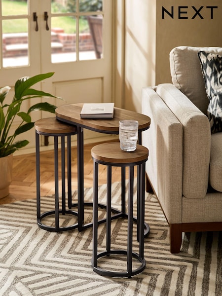 Dark Bronx Oak Effect Round Set of 3 Nest of Tables (858847) | €275