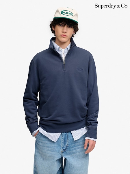 Mavi - Regular Superdry Essential Serif Logo Half Zip Sweat Top