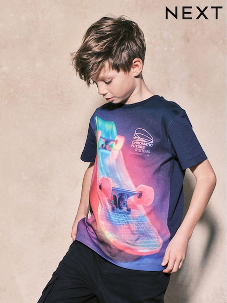 Navy Skateboard All-Over Print Short Sleeves 100% Cotton T-Shirt (3-16yrs) (859295) | €6 - €8