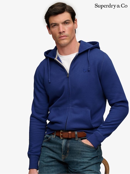 Modrá - Regular Superdry Essential Sdco Logo Zip Hoodie