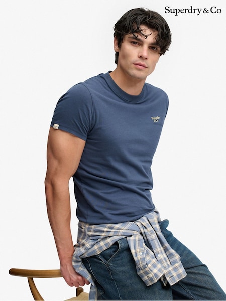 Niebieski - Regular Superdry Essential Serif Logo Embroidered T-shirt
