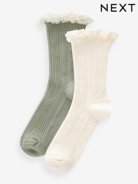 Krema in zelena - Cotton Rich Ruffle Frill Ankle Socks 2 Pack (859601) | € 4 - € 7
