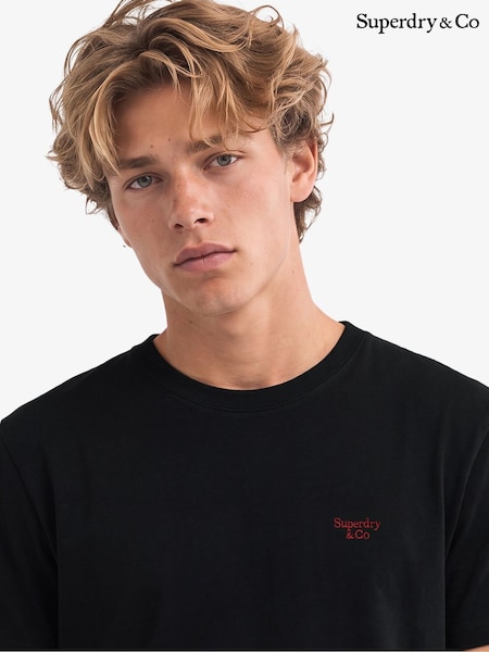 Black - Regular Superdry Essential Serif Logo Embroidered T-shirt