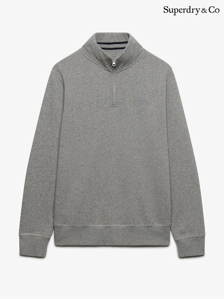 Grey - Regular Superdry Essential Serif Logo Half Zip Sweat Top