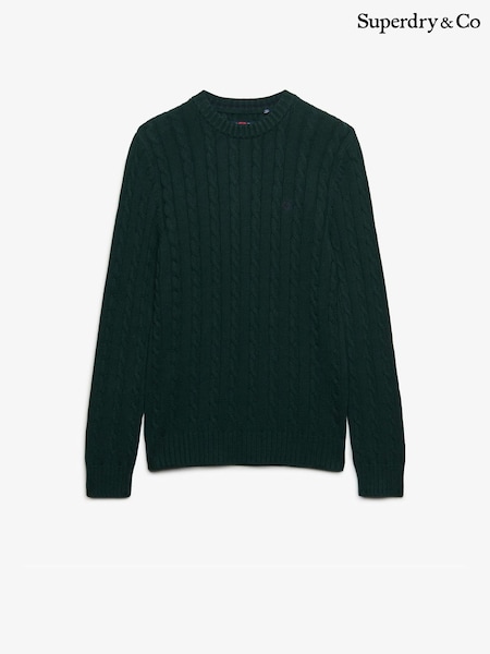 أخضر - Regular Superdry Cotton Cable Knit Crew Neck Jumper