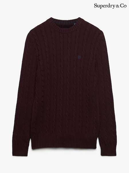 Rojo - Regular Superdry Cotton Cable Knit Crew Neck Jumper
